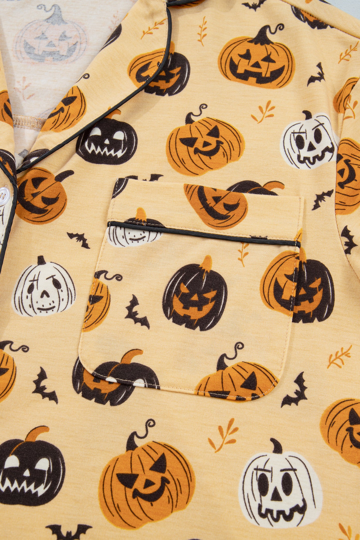 Halloween Long Sleeve Ruffle Pumpkin Face Print Two Piece Lounge Set Pajama Set