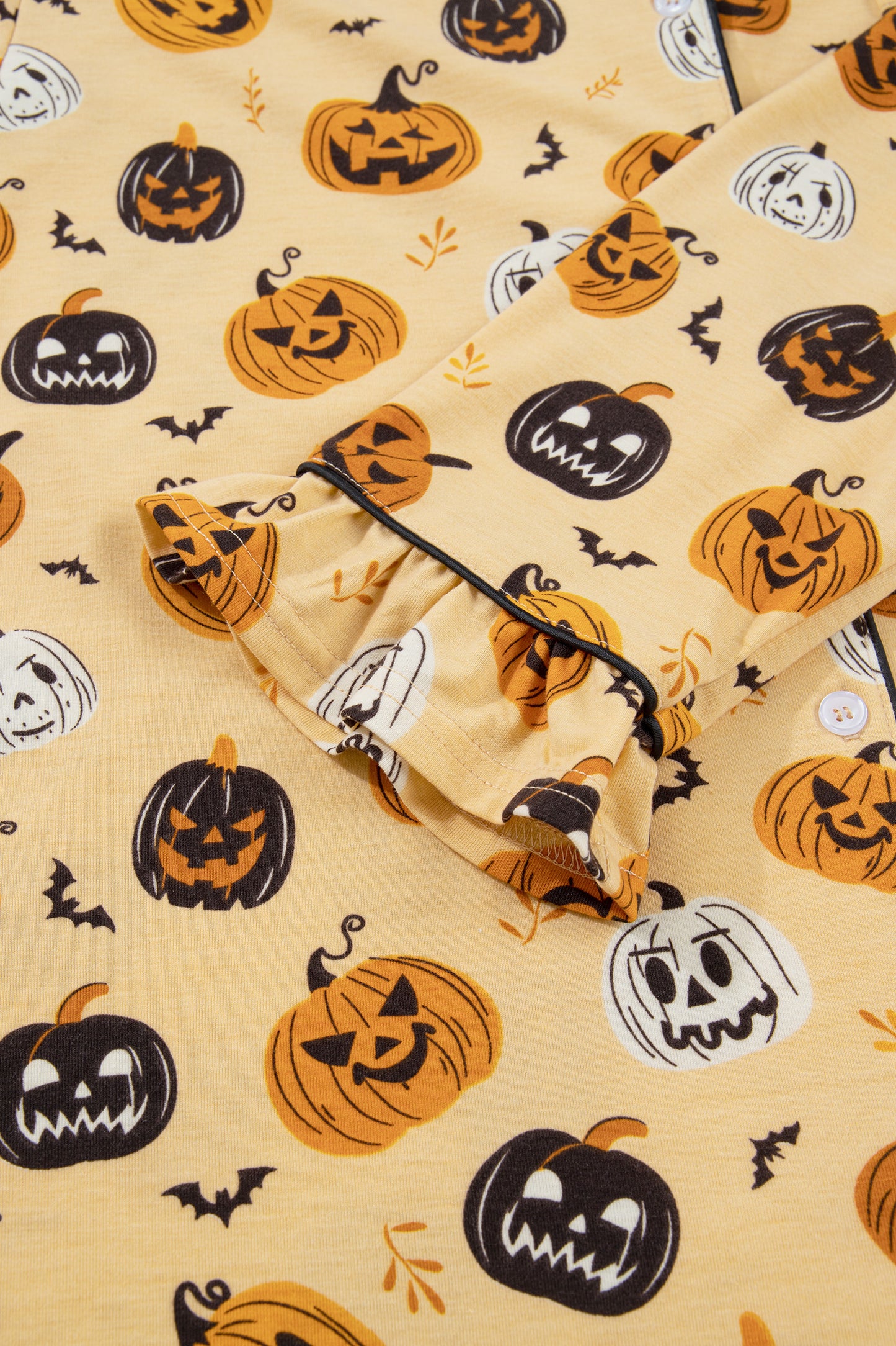 Halloween Long Sleeve Ruffle Pumpkin Face Print Two Piece Lounge Set Pajama Set