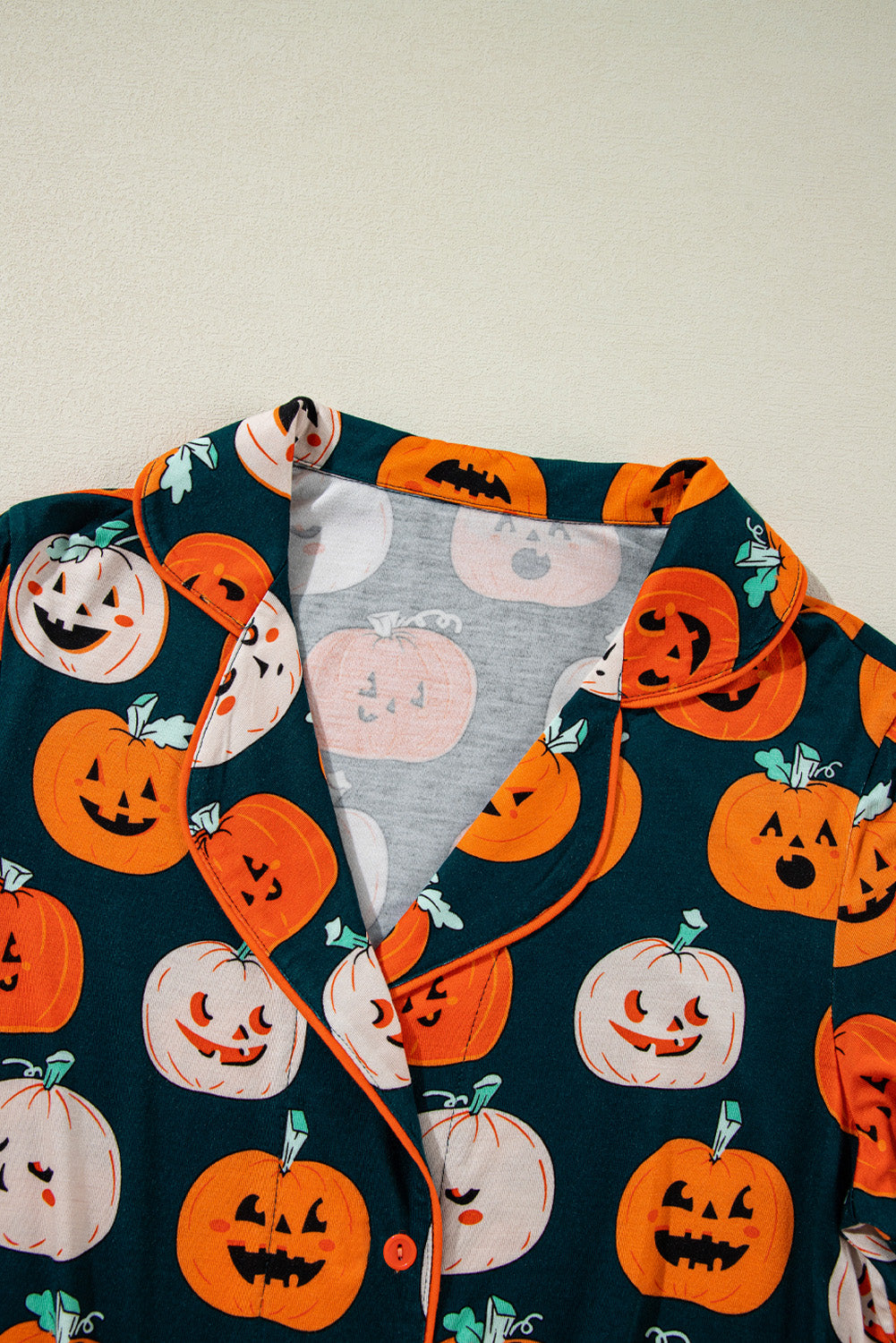 Orange Halloween Pumpkin Pattern Short Sleeve Shirt Pajama Set