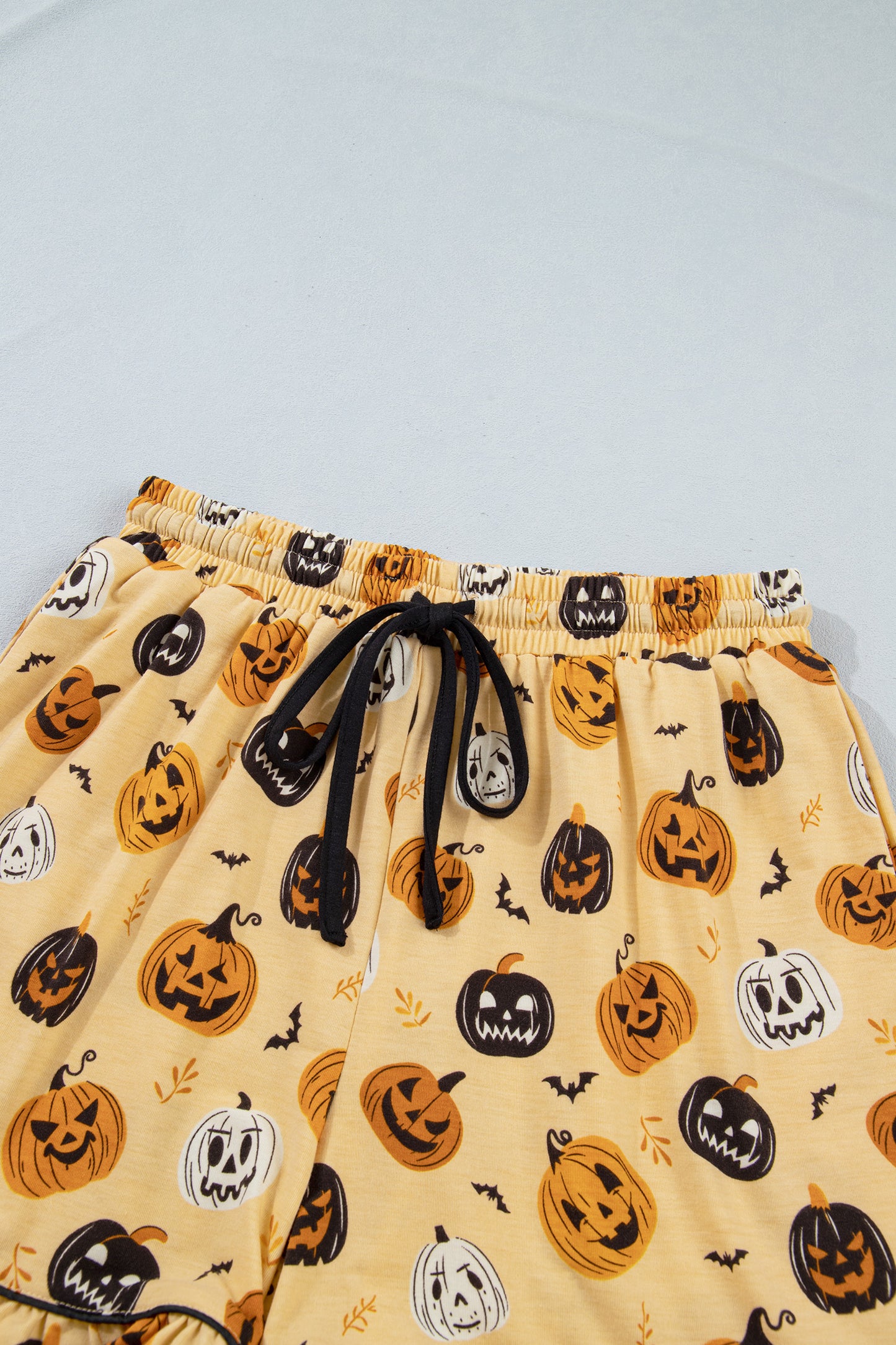 Halloween Long Sleeve Ruffle Pumpkin Face Print Two Piece Lounge Set Pajama Set